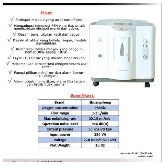 SS3WA 1 Litre Medical Grade Oxygen Concentrator With Nebuliser