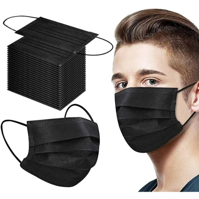 Black 3 Ply Disposable Surgical Face Mask without Meltblown